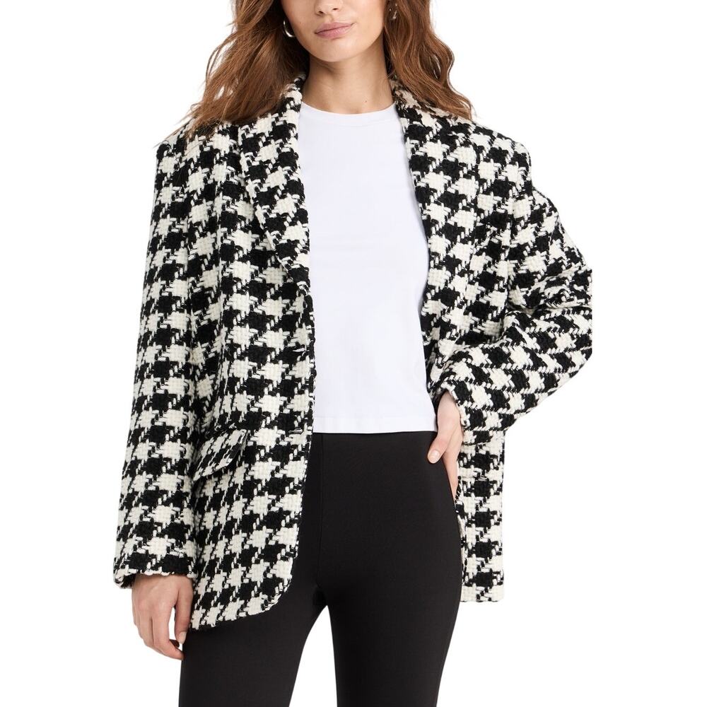 Anine Bing Houndstooth Black And White Quinn Blazer Size L